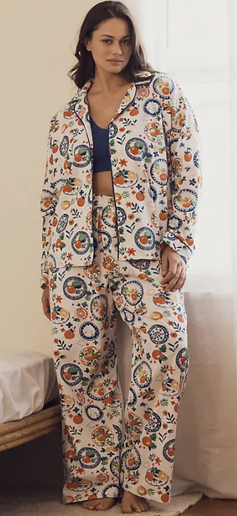 Anthropologie Other - Anthropologie Women's Small Ivory Printed LyreBird Cloud Long PJ Set K16-7